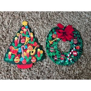 VTG Eureka USA Christmas Die Cut Decorations Tree Wreath Paper Wall Decor 2 pc